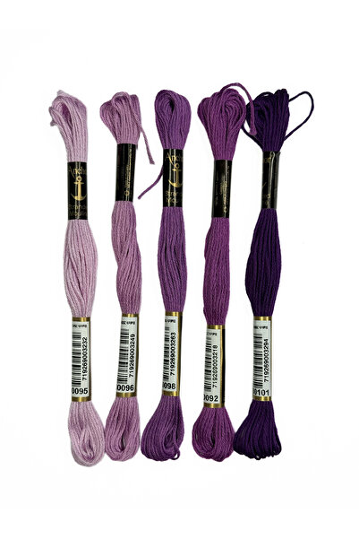 Anchor Set of 5 Muline Embroidery Floss - Pastel Purple Shades 8m for Etamine Cross Stitch Tapestry