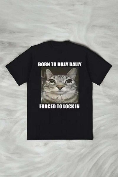 Köstebek Μαύρο μπλουζάκι Unisex Born To Dilly Dally Cat Memes