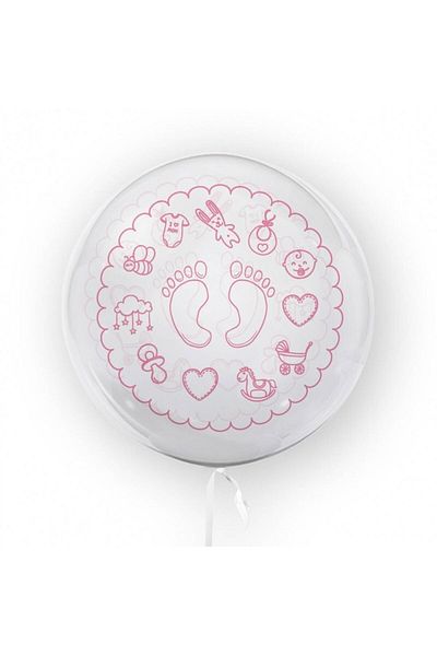 OEM Transparent printed balloon, double-sided, 45 cm, christening decoration, pink