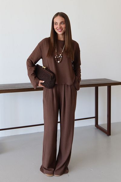 Laluvia Brown Marisol Blouse Pants Suit - 8760