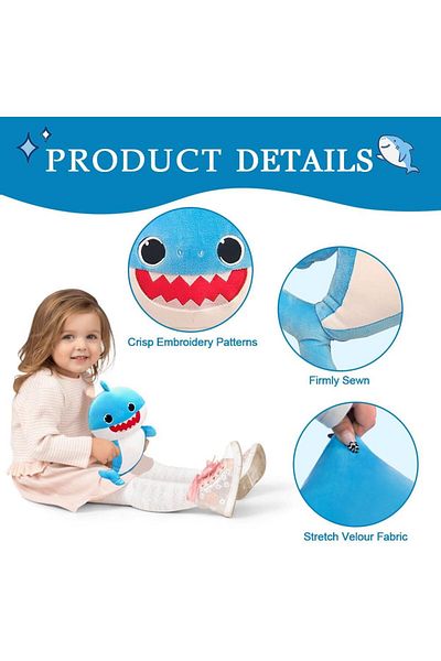 rexa Valman Shark Cuddly Toy – Fluffy Cute Shark Plush Doll, Soft Baby Shark Stuffed Animal