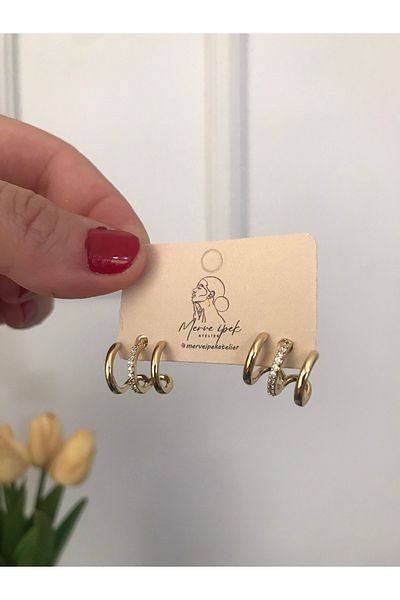 shop Steel Multi View Gold Color Stone Non-Stained Earrings Antiallergic