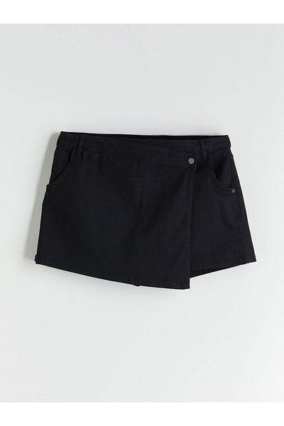 LC Waikiki Jeans Black Standard Fit Women's Jean Shorts Skirt