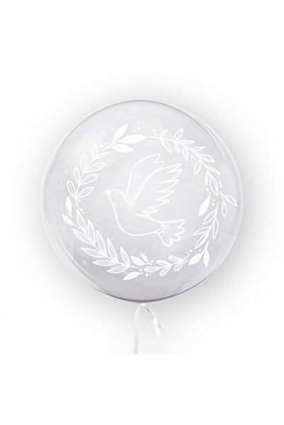 OEM Transparent balloon with white dove print, 45 cm