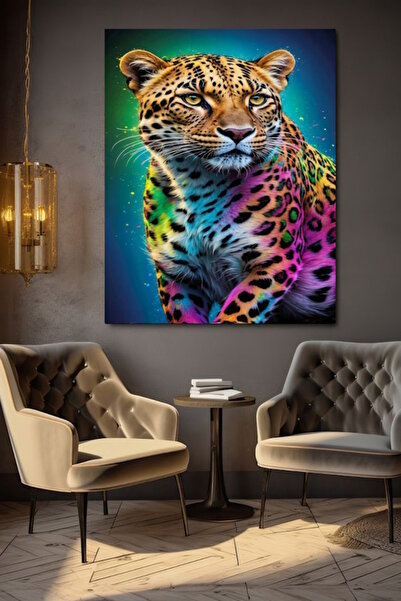 özkacar TABLIE PE PÂNZĂ CU LEOPARD COLORAT, DECOR DE PERETE PENTRU CASĂ, SALO...