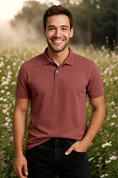 DAKSEL Ανδρικό μπλουζάκι με κοντομάνικο φούξια γιακά πόλο