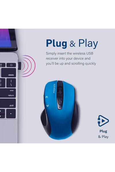 Promate 2.4G Wireless Optical Mouse 1600 DPI with USB Nano Receiver