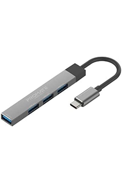 Promate موزع USB-C، محول مزامنة/شحن 4 في 1 من النوع C مع محول USB-A