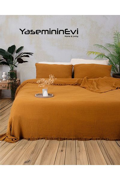 YASEMİNİNEVİ 4 Layer Multi Muslin Bed Cover Pi̇ke (260 X 240cm)