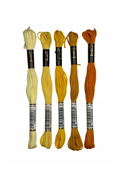 Anchor Set of 5 Muline Embroidery Threads - Yellow Vibrant Tones 8m for Etamine Cross Stitch Tapestry
