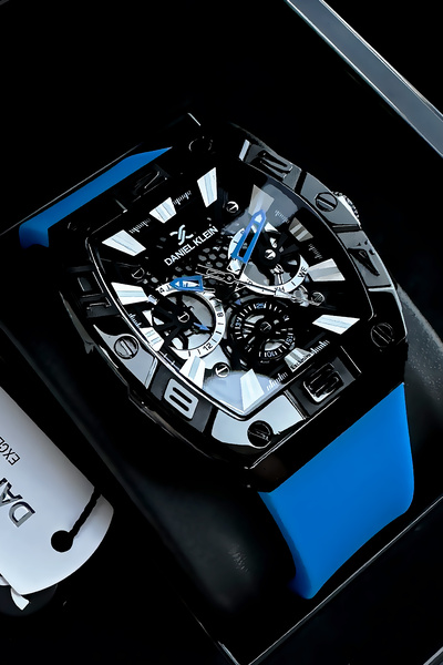 Daniel Klein Exclusive Dikdörtgen Erkek Kol Saati Su Geçirmez Mavi Renk Silikon Kordon Hediye Bileklik DKE2139C3