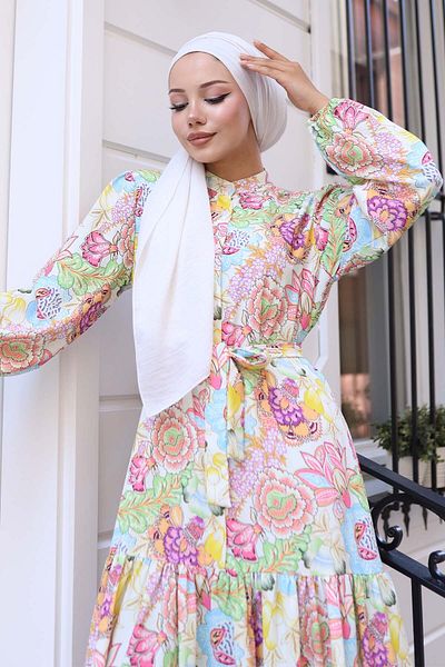 benguen Φόρεμα Hijab με σχέδιο Πράσινο 569