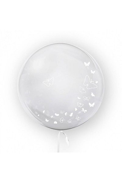OEM Transparent balloon printed on both sides, 45 cm, butterfly design, white