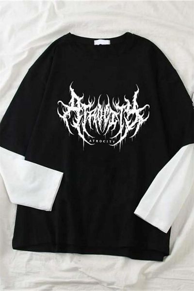 Karakedi Μαύρο Harajuku Gothic Atrocity Λευκό μανίκι Unisex T-shirt