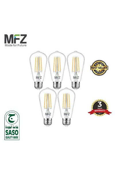 MFZ LED Filament Bulbs – 8W, Clear Glass, 2700K Warm White, AC220–240V, 800 Lumens – Set of 5