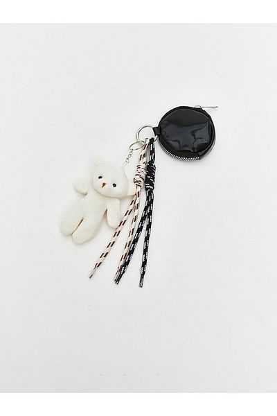 LC Waikiki Black Plush Teddy Bear Detailed Wallet Keychain