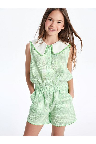 LC Waikiki Green Baby Collar Plaid Girl's Blouse