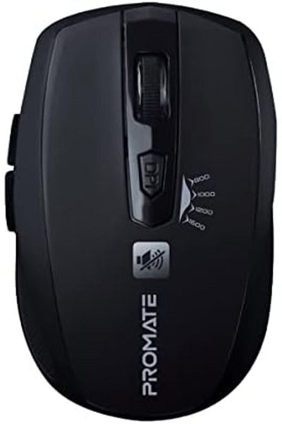 Promate ماوس صامت بدقة 1600 نقطة في البوصة، ماوس لاسلكي مريح متماثل بتردد 2.4 جيجاهرتز بمفاتيح صامتة وبطارية طويلة الأمد