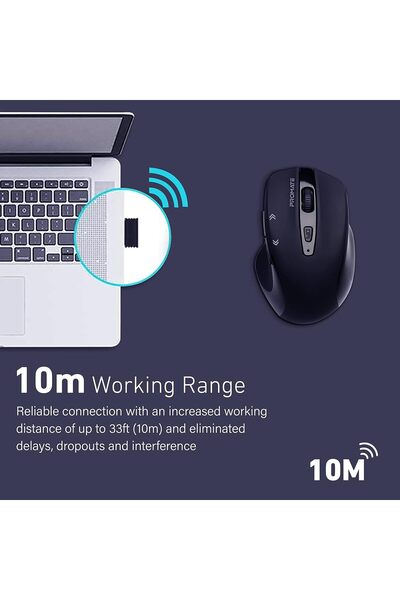 Promate 2.4G Wireless Optical Mouse - 800/1200/1600 DPI, USB Nano Receiver