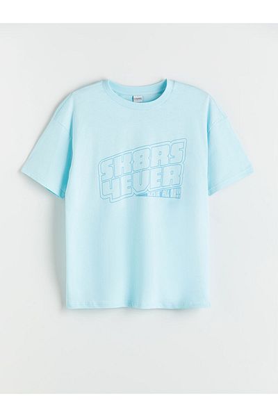 LC Waikiki Turquoise Crew Neck Boy's T-Shirt