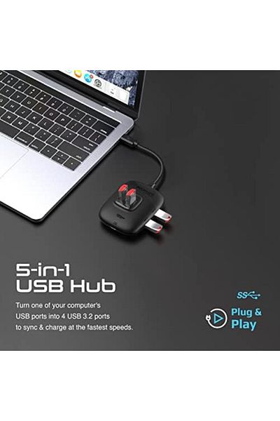 Promate موزع USB-C™ إلى USB، موزع USB-C™ متعدد المنافذ متميز مع محول USB-A قابل للإزالة