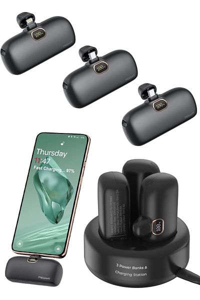 Generic PEGANT Power Bank 5000mAh, 3 Compact Powerbanks with Charging Station, USB C Fast Charging Travel Ch
