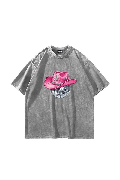 Sekizbiraltı Λευκό μπλουζάκι με στάμπα Cow Girl Oversize Unisex που πλένεται