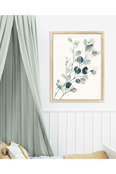 Vetro Design Blue Flower Branch Wooden Framed Poster