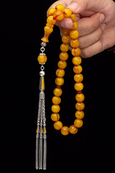 OTTOTESBİH Gümüş Püskül 12x13mm Havşa Delim Osmanlı Tasarım Sıkma Kehribar Tesbih