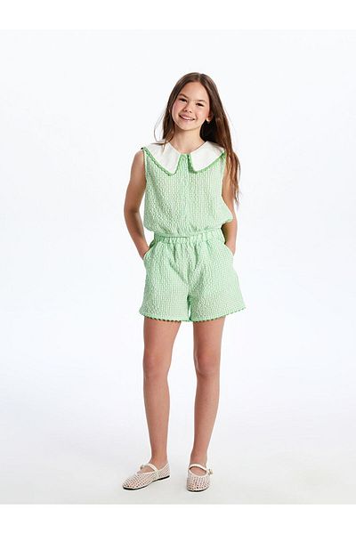 LC Waikiki Green Baby Collar Plaid Girl's Blouse