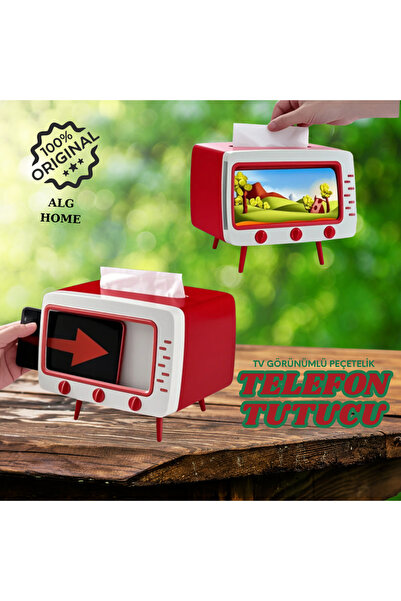 Alg Home Tv Görünümlü Peçetelik Telefon Tutucu Peçetelik Masaüstü Peçetelik Dekoratif Peçetelik Retro Peçete