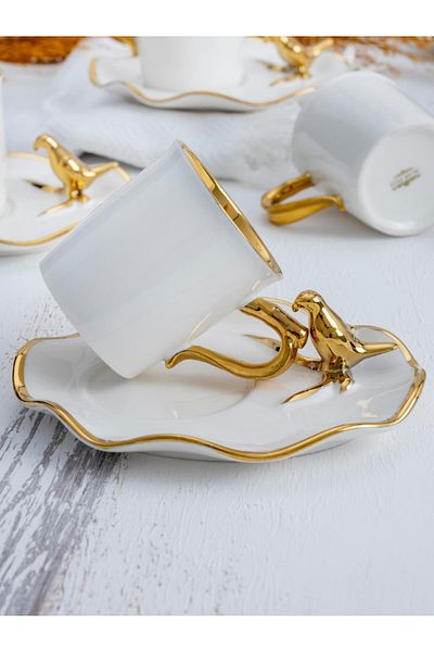 ACAR Bird Cup Set with Gold Detail for 6 People