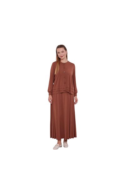 Levidor Coffee Button Closure Skirt Set
