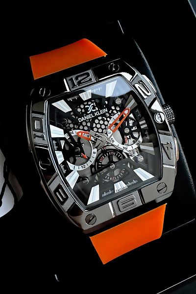 Daniel Klein Exclusive Rectangle Men Wristwatch Waterproof Orange Silicone Cord Gift Wristband Dke2139C7