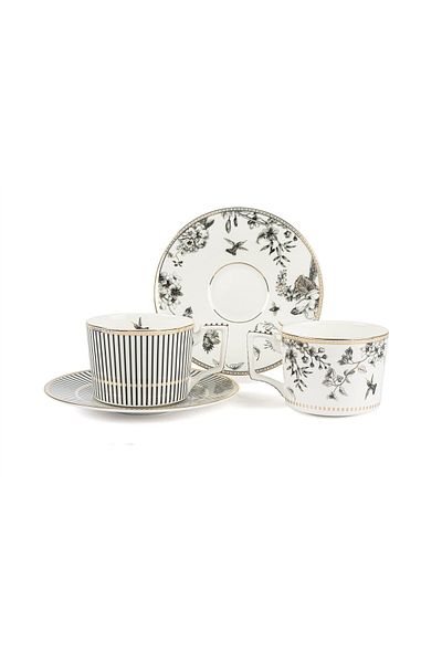 Mikasa Moor Fili E Fiori Black White 2-Piece Tea Set 220 Cc