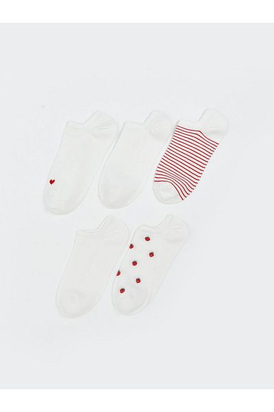 LC Waikiki Ecru Printed Women's Booties Socks 5-Piece