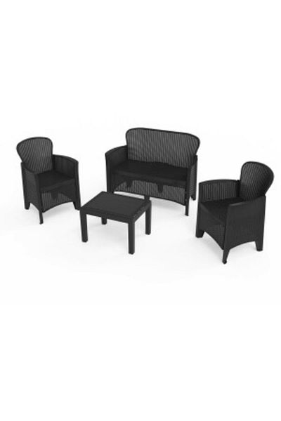 Progarden Set mobilier de grădină/terasă, JUNGLE, 4 piese, polipropilenă, canapea 2 locuri, 2 scaune, masă, perne