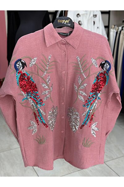 Butik pullu kuş detaylı gömlek