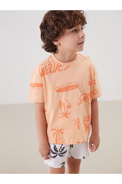 LC Waikiki Orange Crew Neck Printed Boy's T-Shirt