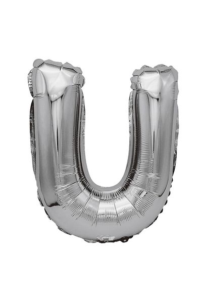 Balon din folie metalizată argintie, Mirific Party, Litera U, 80 cm, Silver