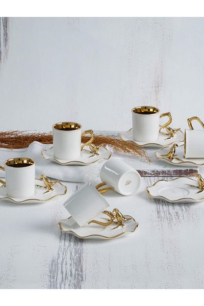 ACAR Bird Cup Set with Gold Detail for 6 People