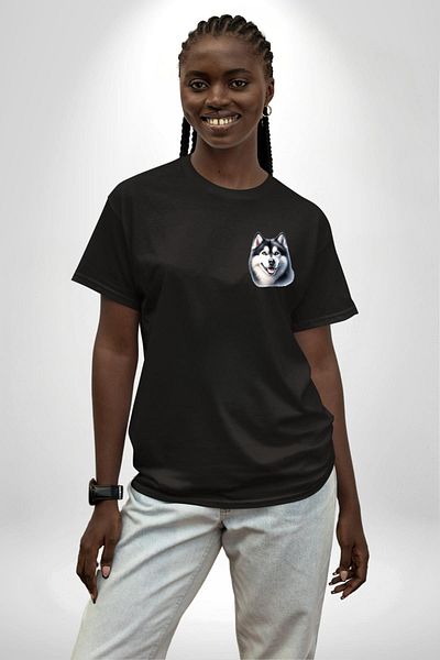 Angemiel Strong Siberian Husky Dog Large Breed Black Oversize Women Men Front Minimal Printed T-Shirt
