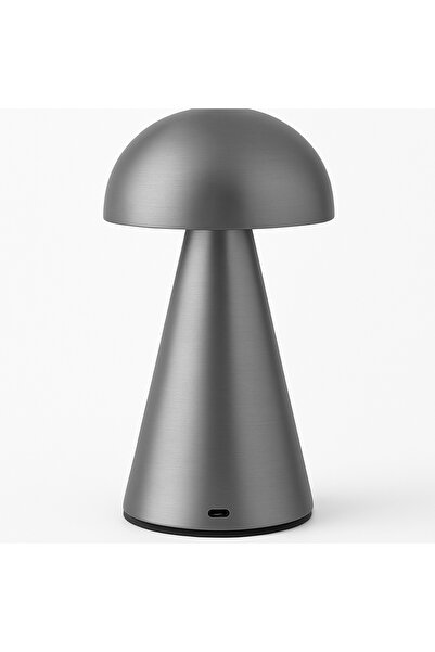 FiberSteo Şarjlı Dekoratif Mantar Masa Lambası – Gri Metal, Dokunmatik LED Işık