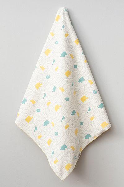Bebitof Cute Elephant and Rhino Patterned 90X90 cm Organic Double Layer Flannel Baby Blanket