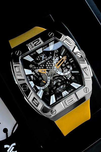 Daniel Klein Exclusive Rectangle Men Wristwatch Waterproof Yellow Color Silicone Cord Gift Wristband Dke2139C4