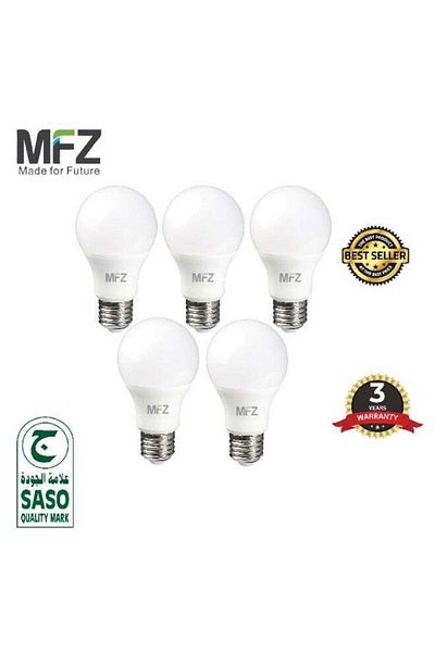 MFZ لمبات LED 12 واط، قاعدة E27، 4000 كلفن أبيض بارد، تيار متردد 220-240 فولت، هيكل بلاستيكي - عبوة من 5 قطع موفرة للطاقة