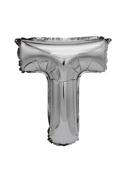 Balon made of silver metallic foil, Mirific Party, Letter T, 80 cm, Silver