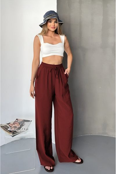 adba style 4026 Modal Woven Elastic Waist Palazzo Women's Trousers