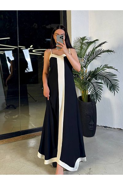 missswans Lticia Asymmetric Cut Long Μήκος Ρυθμιζόμενο λουράκι Σατέν Φόρεμα Μαύρο Λευκό