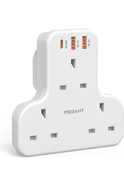 PEGANT Multi Plug Extension Power Adapter With 2 USB and 20W USB-C Fast Charg...